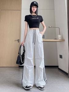 White Quick Dry American Paratrooper Work Pants Womens Style 2025 New Summer Thin Dance Casual Sports Trousers