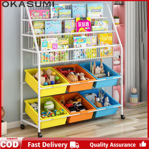 OKASUMI Kids Toy Storage Rack Multi-Layer Display BookShelf Childrens BookShelf Organizer With Basket Bins