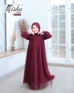 Misha dress kids usia 5-15 thn UK M L XL bahan shakila mix tille dot gamis terbaru / gamis anak