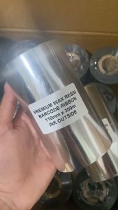 Ribbon Premium Wax Resin ริบบอนพิมพ์บาร์โค้ด พิมพ์ฉลาก ใบปะหน้า 110mm. x 300m. Ink Outside