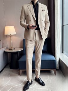 ROMON | Lormen Mens Business Casual Suit Set Single Button Workwear Iron Free Professional Office Formal Mens Jacket Outerwear