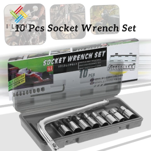 (Fast Delivery)10Pcs Socket Wrench Set Portable chrome vanadium steel manual car repair tool set Car Motorcycle Repair Tool