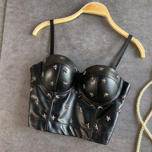 เสื้อกั๊กสายเดี่ยวเซ็กซี่ PU หนัง หลังสวย เสื้อชั้นใน ใส่ไปคาร์าโอเกะ ฤดูร้อน 2021 เสื้อกั๊กสายเดี่ยวแบบสั้น เสื้อชั้นในสตรี