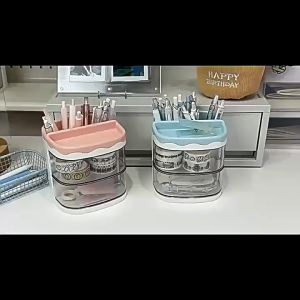 Creative cartoon multi grid drawer pen holder student adorable multifunctional storage box with grid childrens desktop stationery box