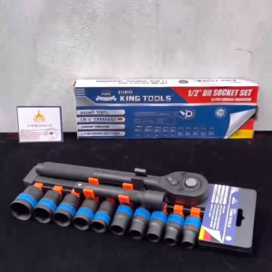 EURO KING TOOLS ชุดเครื่องมือประแจหกเหลี่ยม 6 จุด 10-24 มม. 1/2 นิ้ว สีดํา 12 ชิ้น แบบแขวน