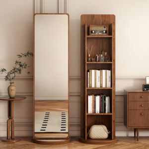 Rotatable Storage Full Length Mirror with Bookshelf