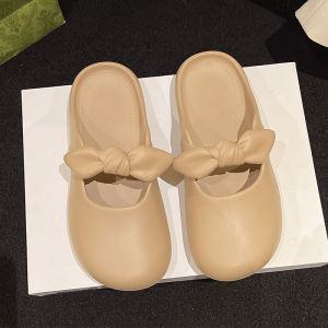 รองเท้าแตะสวมแบบสวมครึ่งนิ้วสำหรับผู้หญิงในช่วงฤดูร้อน รองเท้าแตะชายหาดแบบสวมสบาย พื้นนุ่ม สไตล์ฝรั่งเศส รองเท้าแตะแบบสวมสบายสำหรับกลางแจ้ง