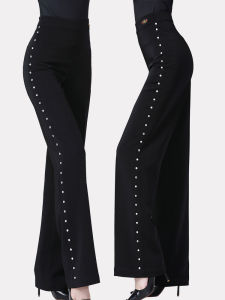 Latin Dance Pants Womens Modern Dance Long Trousers Professional Square Dance Glittering Straight Leg Dance Trousers