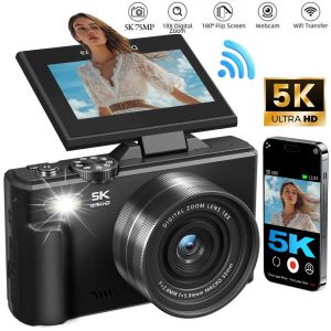 75MP Digital Camera 18X Digital Zoom 180° Flip Screen for Photography 5K Vintage Vlog Video Recorder for YouTube Selfile WiFi