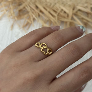 Stainless Steel Gold Color Love Heart Ring Set For Women Hollow Flower Geometric Finger Rings Party Vacation Waterproof Jewelry