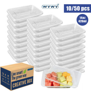 10/50Pcs 14Oz/420Ml Leak-Proof Food Preparation Containers Meal Storage Boxes Bento Lunch Boxes Suitable for Microwave/Refrigerator for Side Dishes School Picnics Holiday Activities