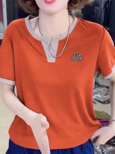 QIAOXIZI | Summer Loose Fit Anti-Aging V-Neck Rhinestone T-Shirt