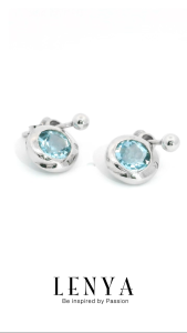 LENYA ต่างหูพลอยบลูโทแพซ เสริมความมั่นใจ ชัดเจน ปัญญา ขนาด 6 มิล ตัวเรือนเงินแท้925 ชุบทองคำขาว