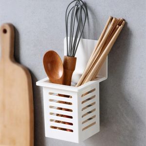 5Pcs Wall-mounted Drain Basket for Kitchen Chopsticks Spoon Holder Punch Free Wall Storage Rack Shelf Muti-functional Bathroom Wall Organizer