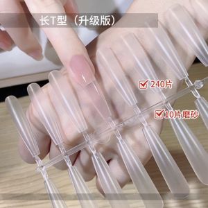Nail T-Type Thin Waist Full Stickers Light Stickers Thin Dog Nail Piece Narrow T Slim Seamless Transparent Frosted Nail Piece for Nail Salon