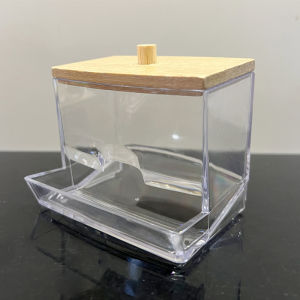 Transparent Plastic Dustproof Cotton Bud Storage Box with Bamboo Lid