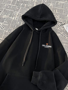 Black Hoodie Mens Autumn Winter New American High Street Heavyweight Jacket Trendy Brand Oversize Top Youth Casual Fashion