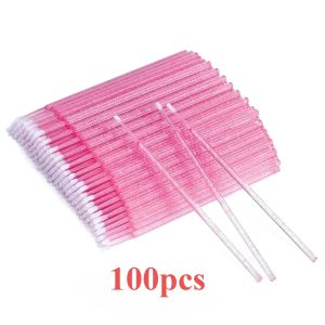 100Pcs Crystal Micro Applicator Brush for Eyelash Extension Micro Cotton Swabs Lips Mascara Wands Pink Microbrush lashes