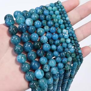 1 Strand Natural Blue Apatite Stone Beads 4/6/8/10/12mm Round Gem Bead for DIY Bracelet Charms Jewelry Making Beaded Wholesale