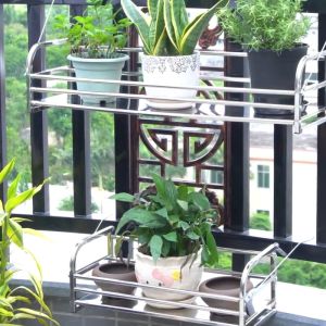 Hanging Flower Pot Stand Adjustable Stainless Steel Plant Balcony Railing Shelf Holder Flower Pots Organizer Closet Holders