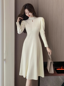 Váy Dệt Kim Dày Cổ Cao Kiểu Pháp Cho Nữ Mùa Thu Đông Thanh Lịch Mặc Trong Áo Khoác Váy Len Lót Chất Lượng Cao