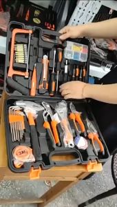 TRENY 82/100/109pcs DIY Household Tool Combination Multifunction House Hand Tool Accessory Box Set Multi Spanner Hard Case Tools Organizer Kit