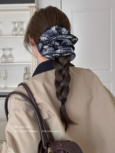 ยีนส์ลายสก็อตหนานุ่มระบายอากาศได้ดีสำหรับผู้หญิง ยางยืดทนทาน สไตล์เกาหลี หางม้าสุดเก๋ ตกแต่งผมแบบอเนกประสงค์