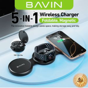 BAVIN CB386 5 in 1 Magnetic Wireless Charger Kit w/ USB iPh Converter & Card Slot for Smartwatch & Smartphones