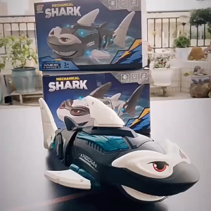 Electric Shark Robotic Toy LED Lights Sound Effects Auto Drive Crawling Fish Plays Music Interactive birthday Gift toys For Kids
