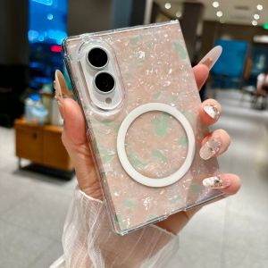 Fantasy Shell Pattern Transparent Magnetic Case For Samsung Galaxy Z Fold 8 Ultra 7 6 5 4 5G Wireless Charger Slim Hard PC Cover