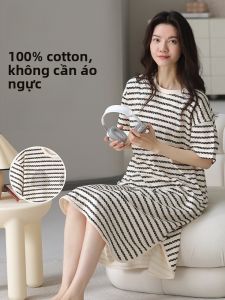 MiiOW | Pure Cotton Kimono Cat Person Womens Short Sleeve Dress Home Clothes Summer Breathable Built-in Chest Pad Midi Dress