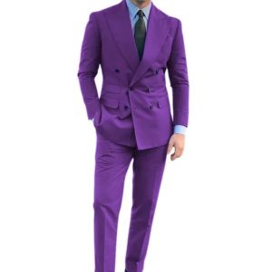 Men Suit Purple 2 Pieces Double Button With Black Lapel For Wedding Groom Business Birthday Banquet Work Suit Jacket And Pants