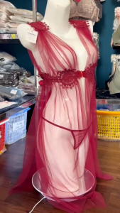 Váy Ngủ Ren Thêu Hoa Cột Eo Xuyên Thấu Phong Cách Công Chúa - Đa Kích Cỡ