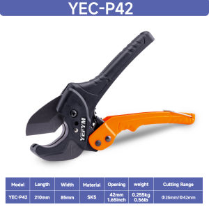 Ratchet PVC Pipe CutterCuts up to 2-1/4"PEXPVCPPR and Plastic HosesPipe Cutters with Sharp SK5 Stainless Steel Blades YEC