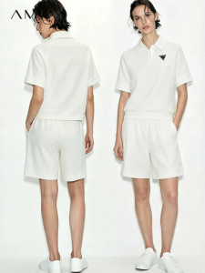 AMII | Polo Collar Embroidered T-Shirt Leisure Shorts Set