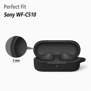 Ốp silicon cho Sony WF-C510 tai nghe gắn tai không dây vỏ bảo vệ toàn thân mỏng chống sốc 360 ° cho Sony wfc510 với Carabiner