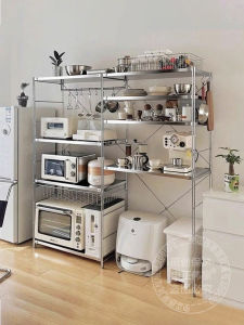 Japanese Style Multi-Layer Stainless Steel Kitchen Microwave Storage Rack Floor-Mounted Moisture-Proof Home Organization Shelf