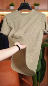 221Mens ice silk T-shirt bamboo mesh short-sleeved top round neck 2024 trend new summer solid color cool thin mens T-shirt