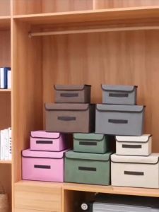 LUVHOME 2 in 1 Foldable Storage Box Home Color Organizer Box With Cover Multifunction Clothes Storage Box Set Save Space