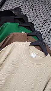 New Summer Mens Waffle Set Casual T-shirt and Shorts Set Mens Sports Set Solid Color Sports Set Loose Sportswear Set