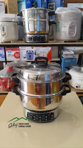 Nồi Lẩu Nồi Hấp Điện Đa Năng Inox LONGLI Size 26cm/28cm/30cm – Công Suất 2100W Nút Điều Khiển 5 Mức Nhiệt BH 1 Năm