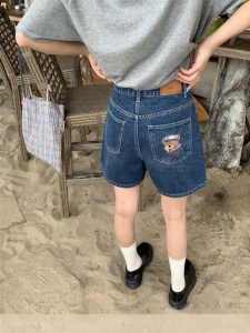 NIHAOKANONG | Quần Short Cao Waist Với Thêu Gấu Cho Phụ Nữ Nhỏ Gọn