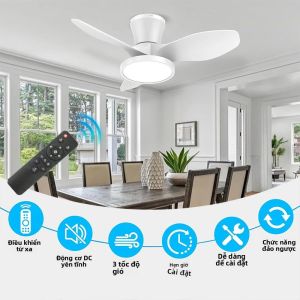 Quạt Trần Gỗ Hiện Đại Tích Hợp Đèn LED Điều Chỉnh Độ Sáng 3 Tốc Độ Điều Khiển Từ Xa Động Cơ DC Êm Ái Dùng Trong Phòng Ngủ Điện Áp 85V-265V