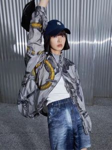 Lightweight Loose Printed Long Sleeve Stand Collar Coat for Men And Women Autumn New Style Fashionable City Commuting Outerwear