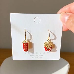 good 999 18K gold Fashion French fries and cola Asymmetry Temperament Earrings ES69617