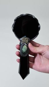 1PC Bohemian Obsidian Point Witch Scrying Mirror Portable Round Black Obsidian Divination Plate Crystal Gazing Mirror for Medi