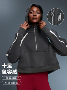 Womens Hoodie Sweatshirt Thickened Casual Sports Upper Apparel Half Zipper Loose Fit Warm Outerwear New Winter Style