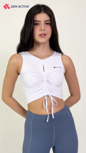GEN ACTIVE Tank Top Serut Wanita Crop Top Sport Kaos Olahraga Cewek Gym Yoga Pilates Padel