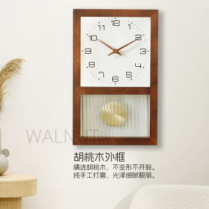 New 2025 Premium Wooden Swing Wall Clock Silent Living Room Japanese Style Ins Luxury Retro Clock Home Decor Metal Disk