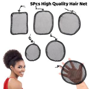 5Pcs Breathable Mesh Elastic Wig Nets Adjustable Drawstring Black Hair Net For Women Hair Bun Making Wig Styling Accessories